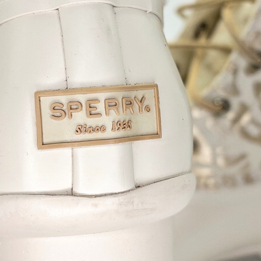 Sperry Saltwater Duck Boots Women's 8.5 Ivory Gold Metallic Leopard STS88315 - Picture 9 of 15